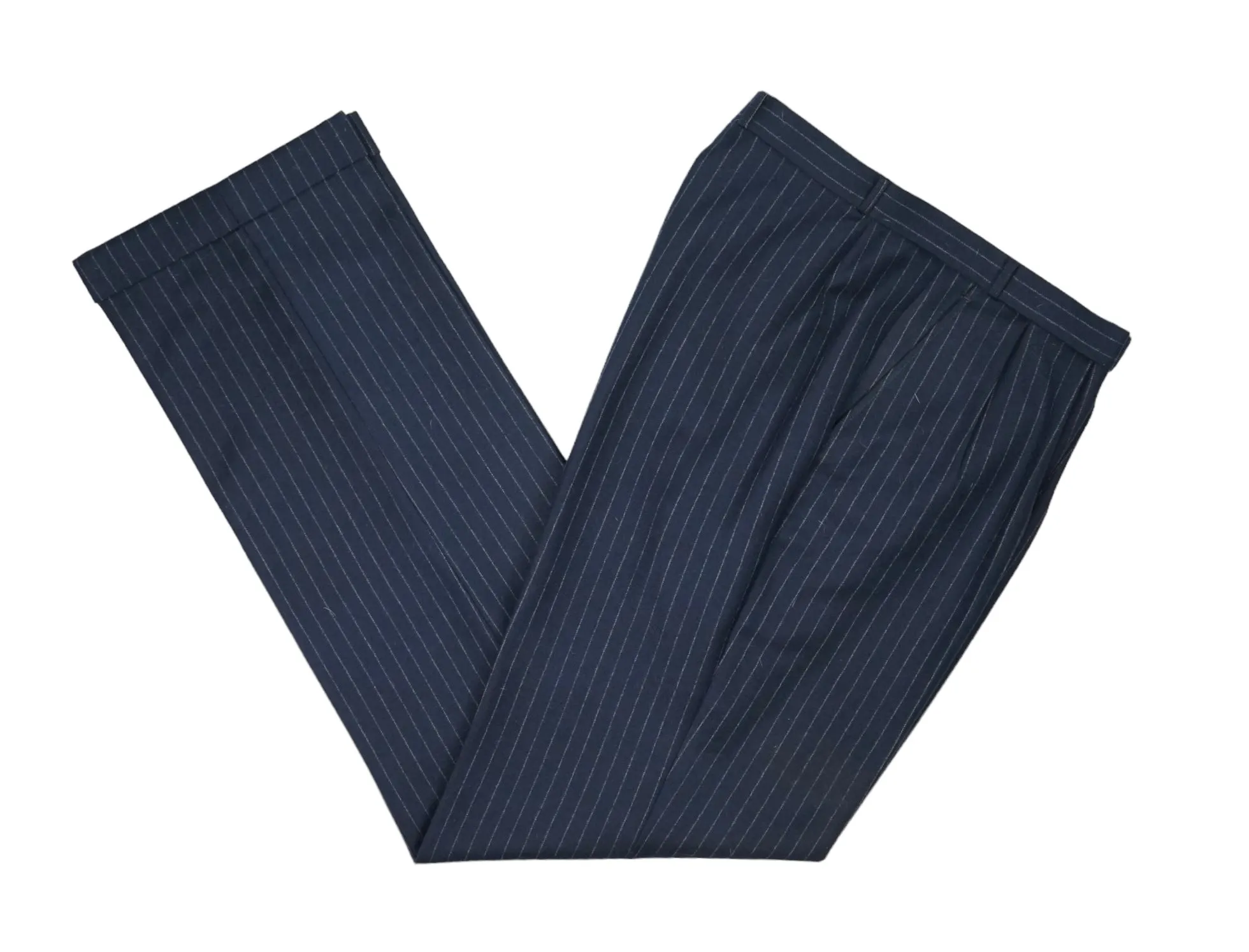 Navy Pinstripe DB. Wool Suit 58 Long