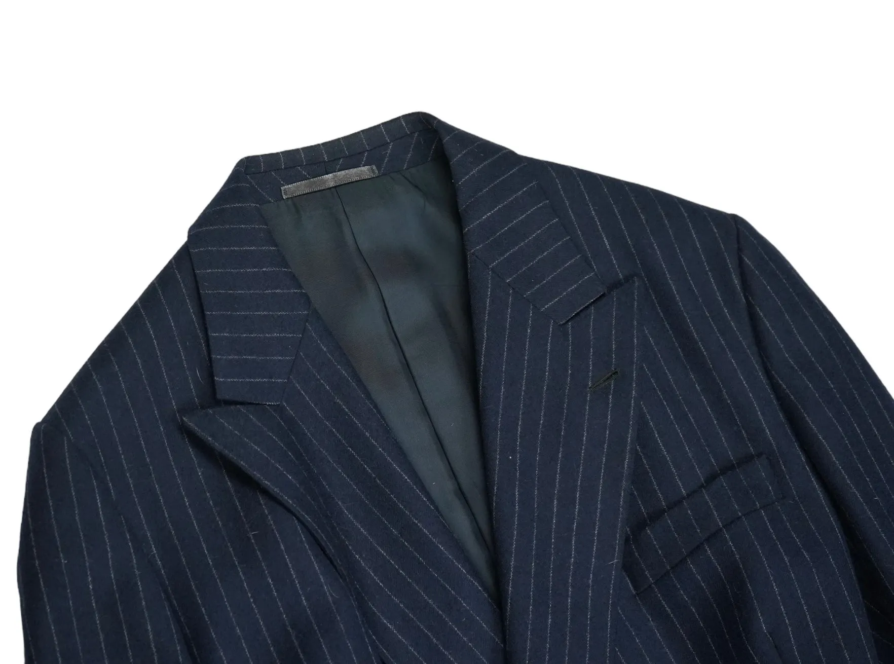 Navy Pinstripe DB. Wool Suit 58 Long
