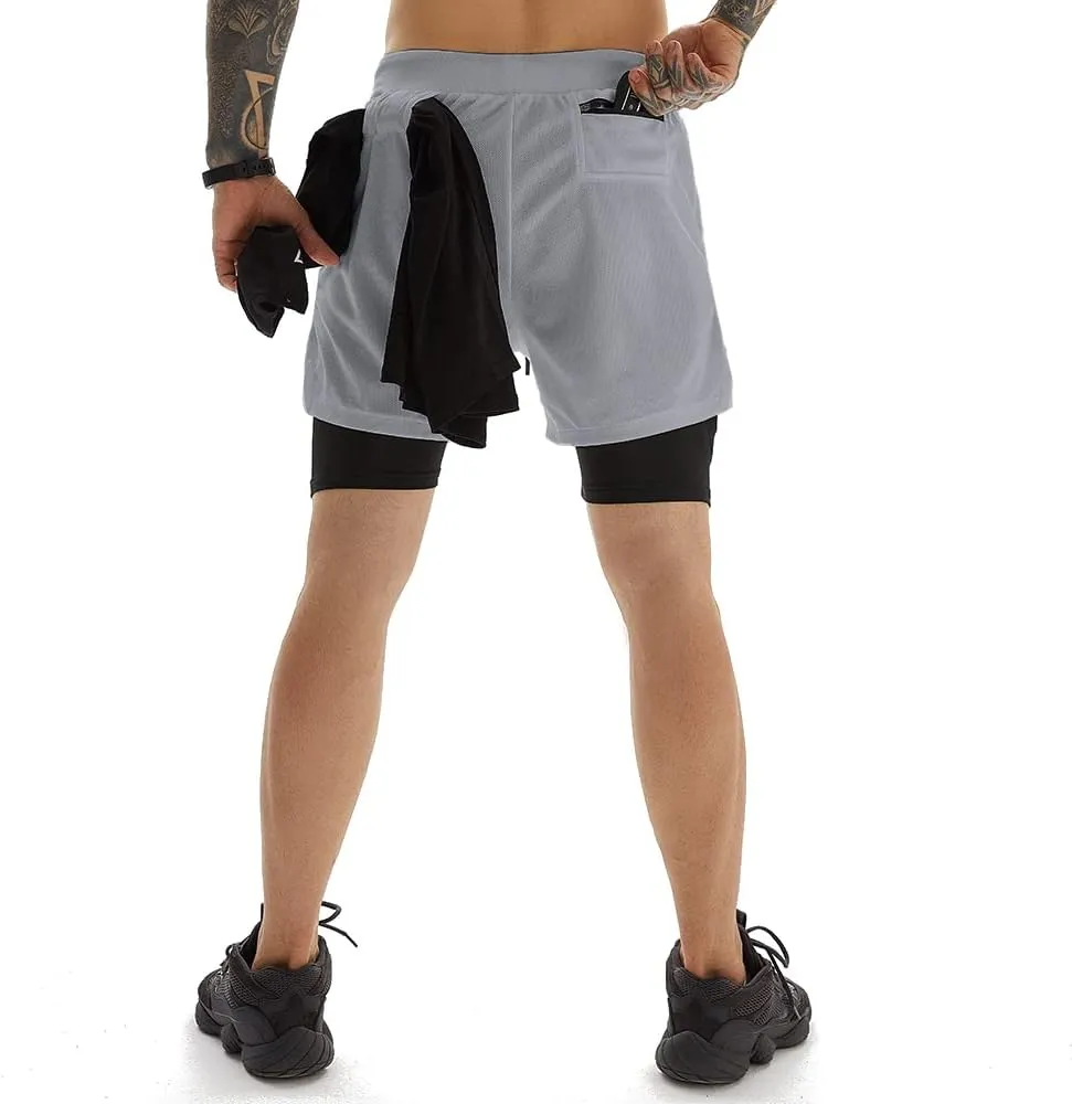 OEBLD Mens Athletic Shorts 2-in-1 Gym Workout Running 7'' Shorts with Towel Loop