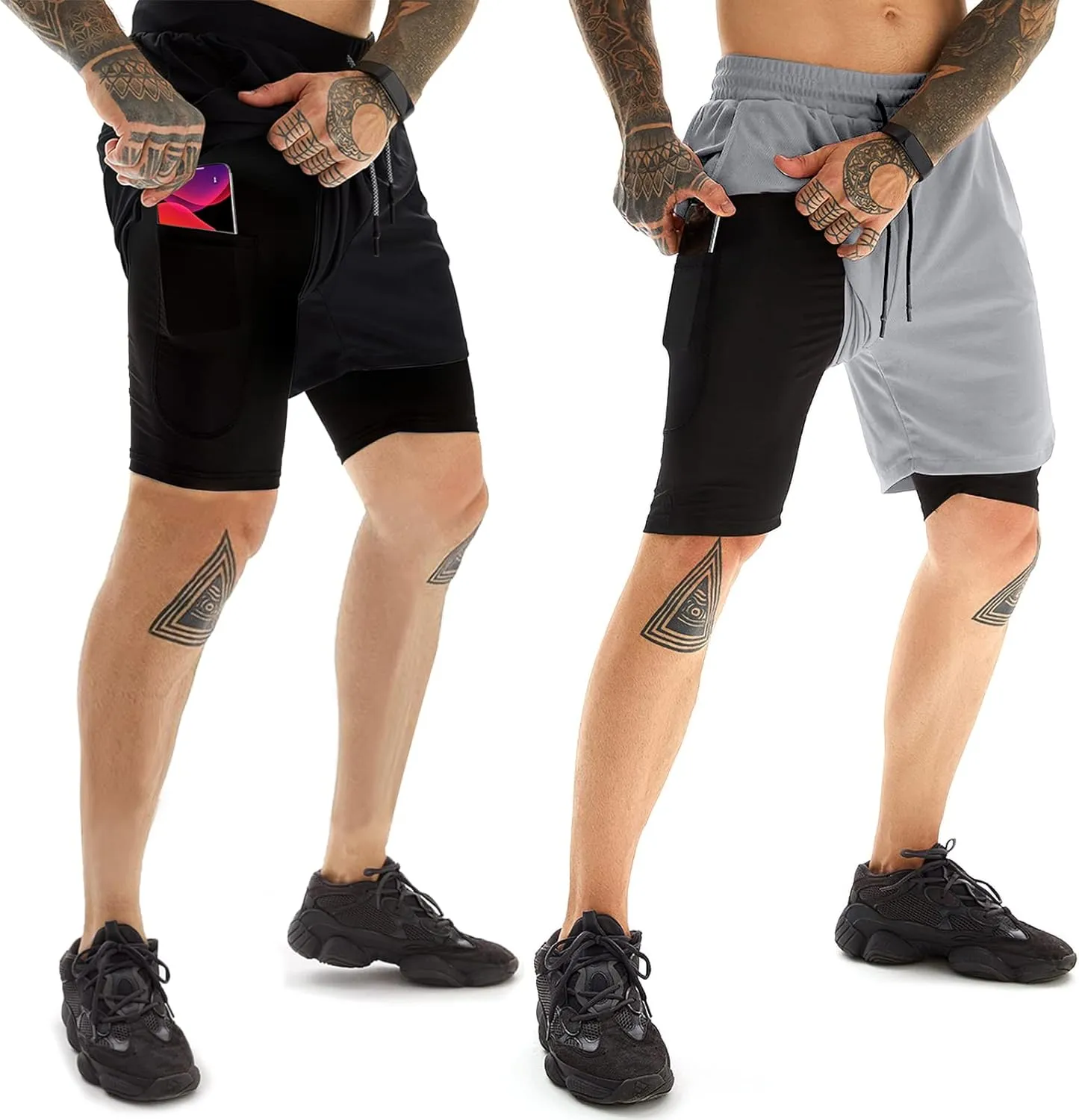 OEBLD Mens Athletic Shorts 2-in-1 Gym Workout Running 7'' Shorts with Towel Loop