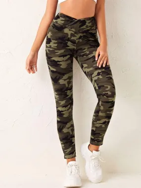 Overlap Wide Waistband Camo Leggings