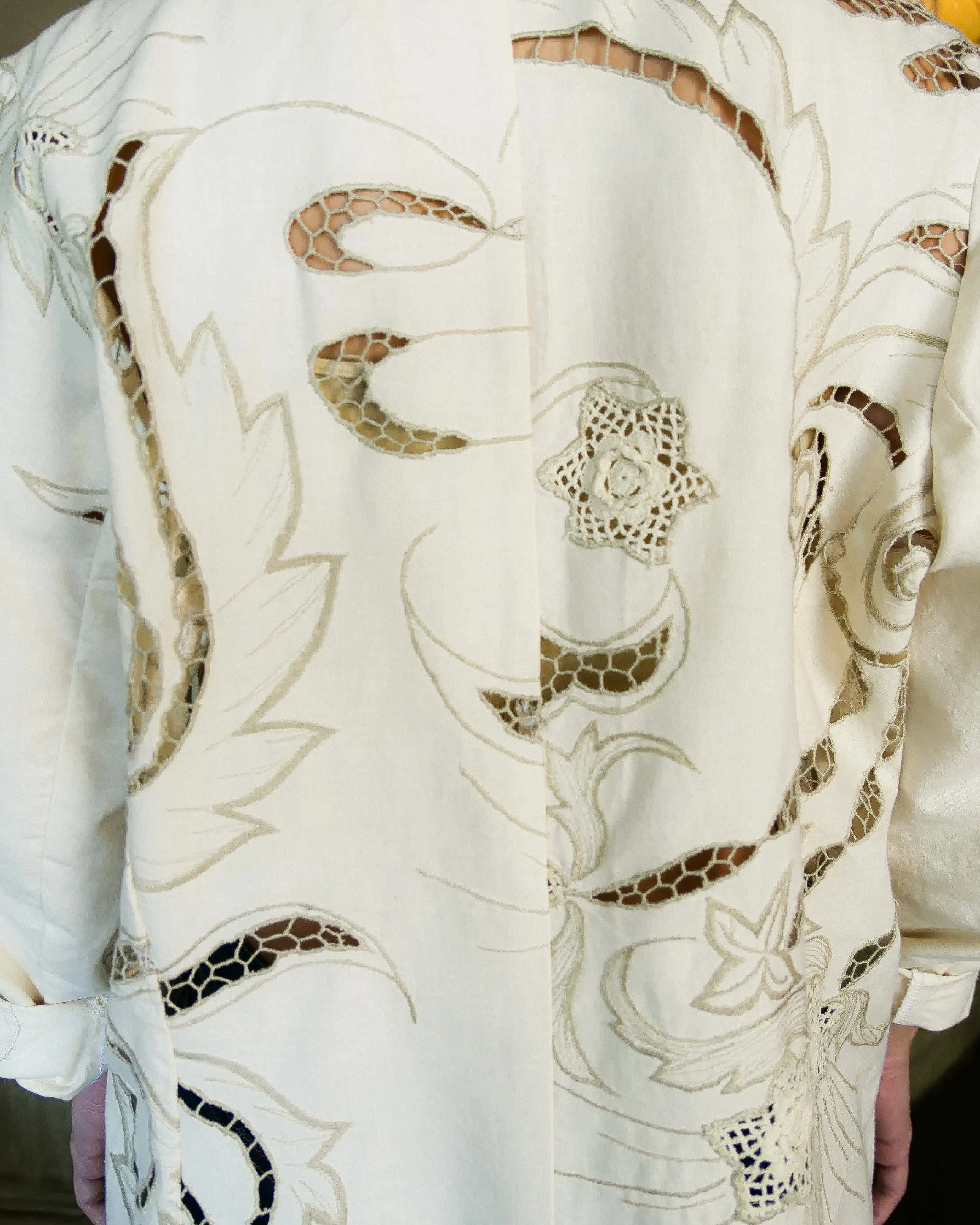 Oversized Cotton Blazer with Embroidered Floral and Leaf Motif