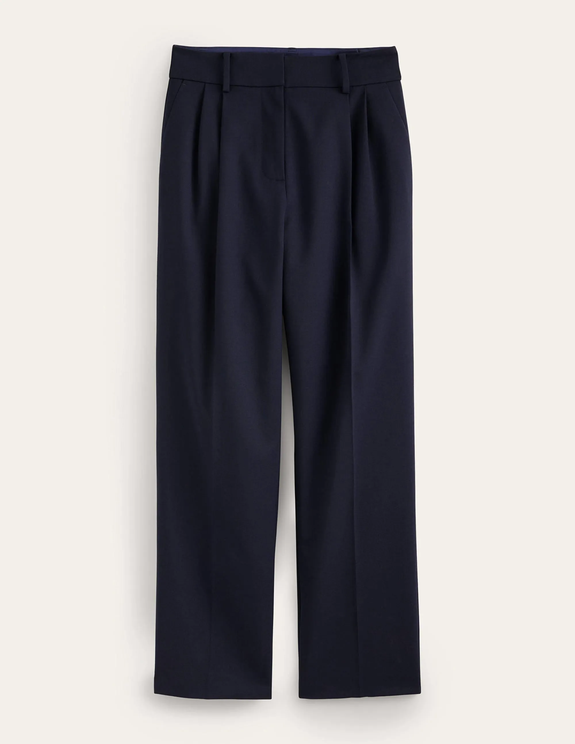 Pleat-Front Tapered Trousers-Navy