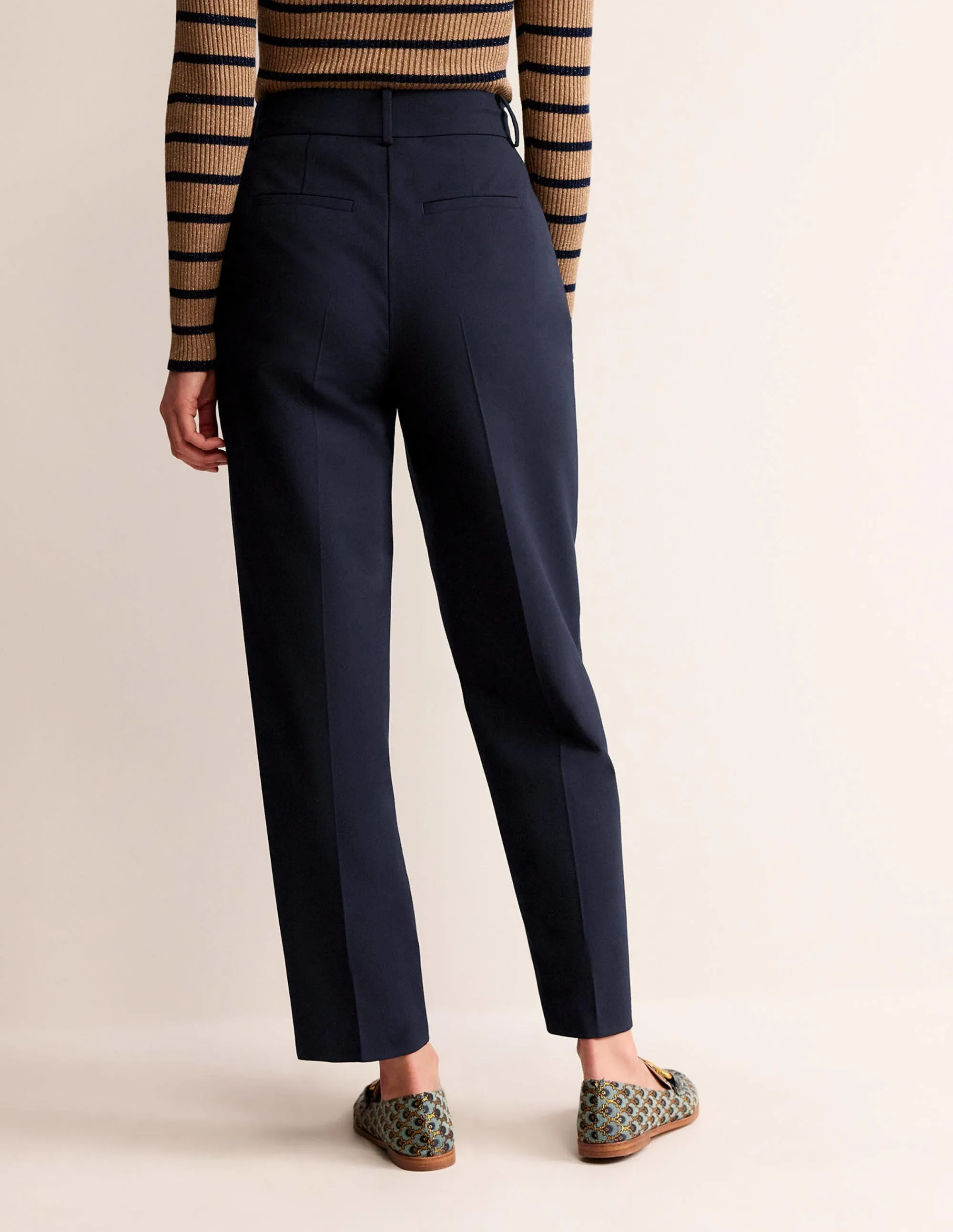Pleat-Front Tapered Trousers-Navy
