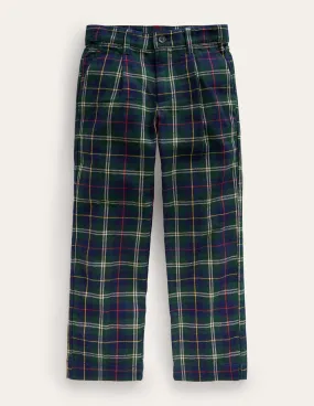 Pleated Smart Trousers-Blue / Green Check