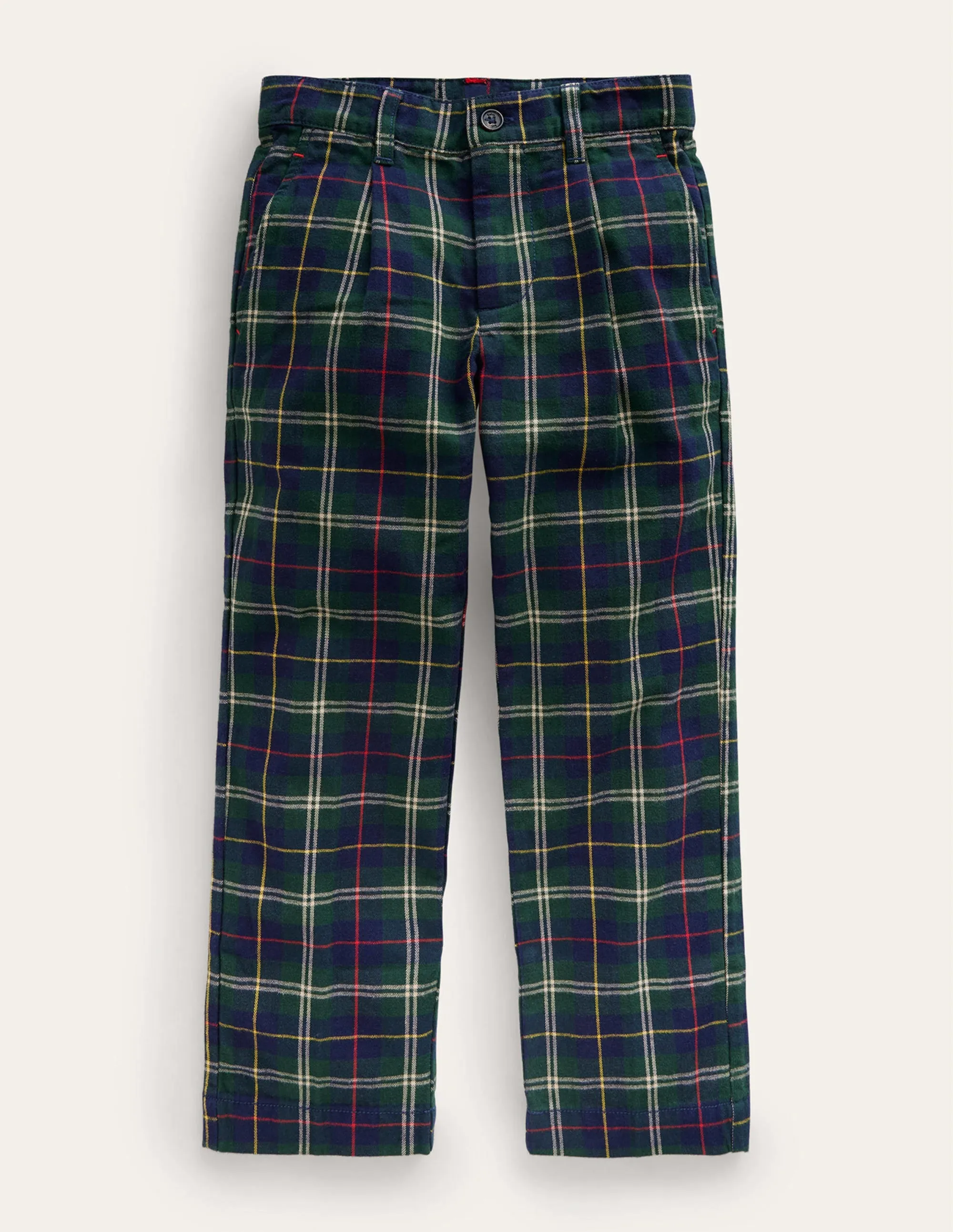 Pleated Smart Trousers-Blue / Green Check