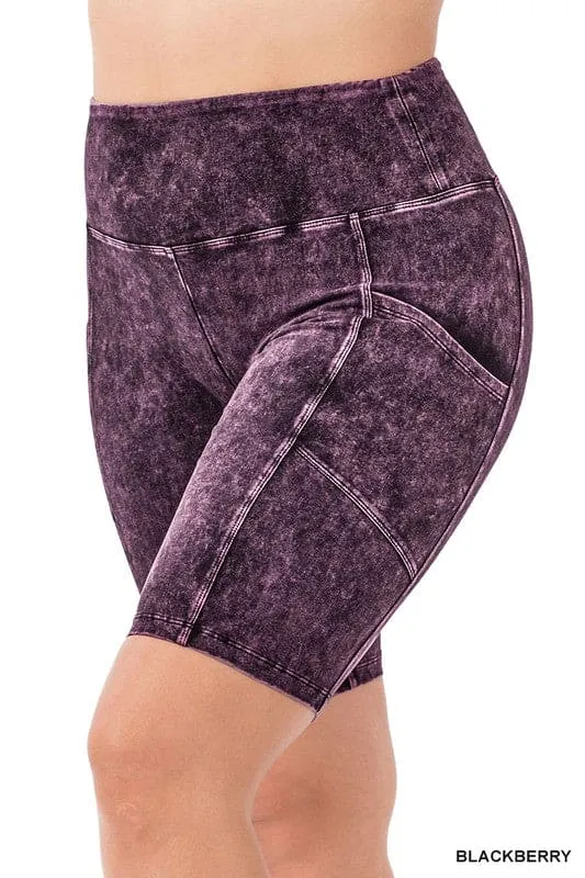 Plus Mineral Wash Wide Waistband Pocket Shorts