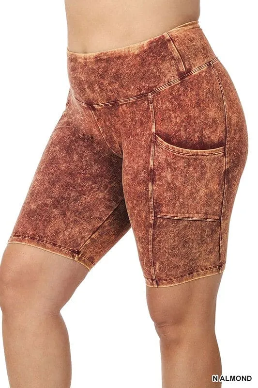 Plus Mineral Wash Wide Waistband Pocket Shorts