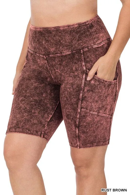 Plus Mineral Wash Wide Waistband Pocket Shorts
