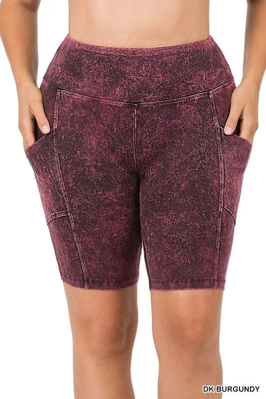 Plus Mineral Wash Wide Waistband Pocket Shorts
