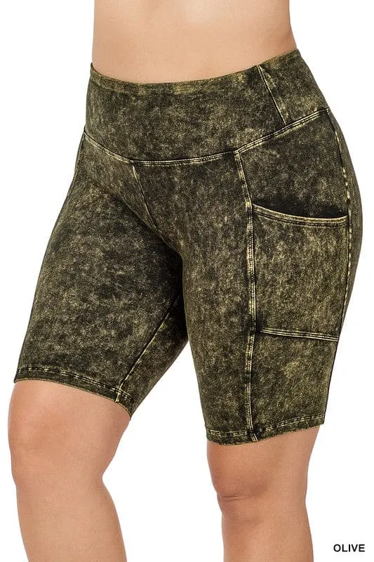 Plus Mineral Wash Wide Waistband Pocket Shorts