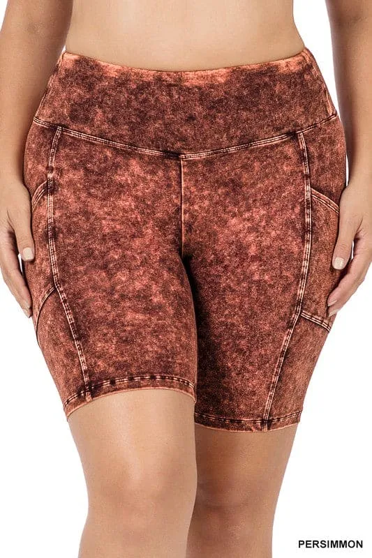 Plus Mineral Wash Wide Waistband Pocket Shorts