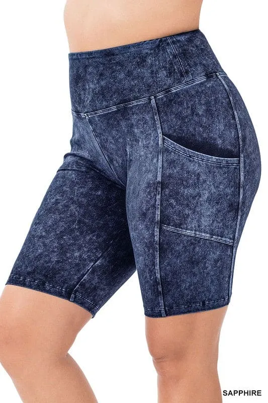Plus Mineral Wash Wide Waistband Pocket Shorts