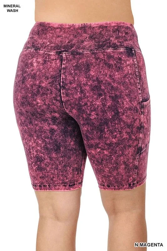 Plus Mineral Wash Wide Waistband Pocket Shorts