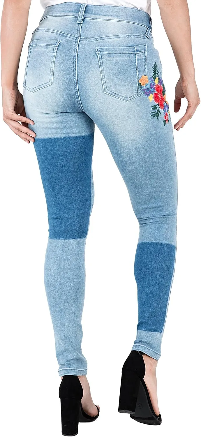 Poetic Justice Women's Curvy Fit Shadow Patch Embroidered Jegging Skinny Jeans