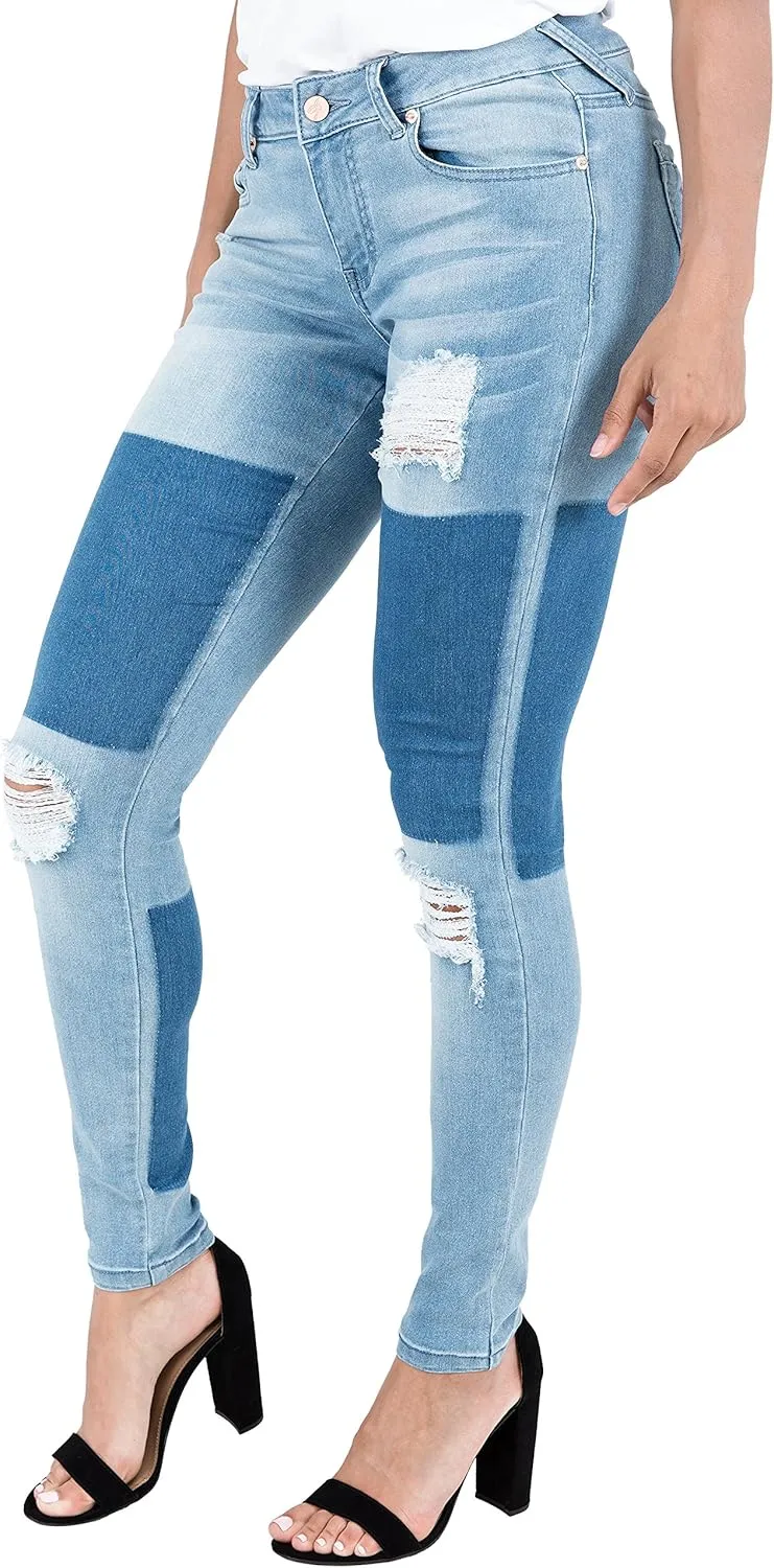 Poetic Justice Women's Curvy Fit Shadow Patch Embroidered Jegging Skinny Jeans