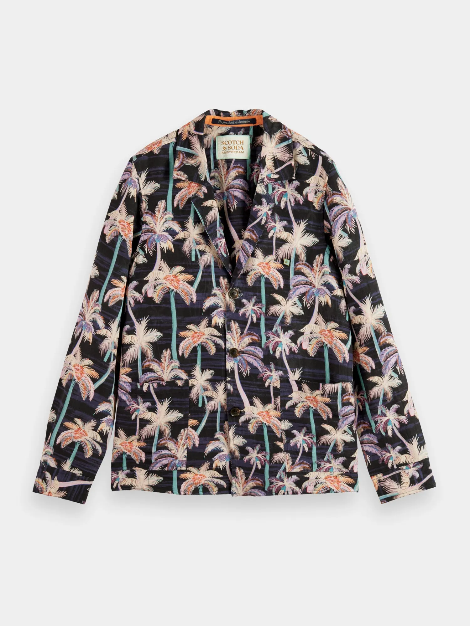 Printed linen blend unconstructed blazer