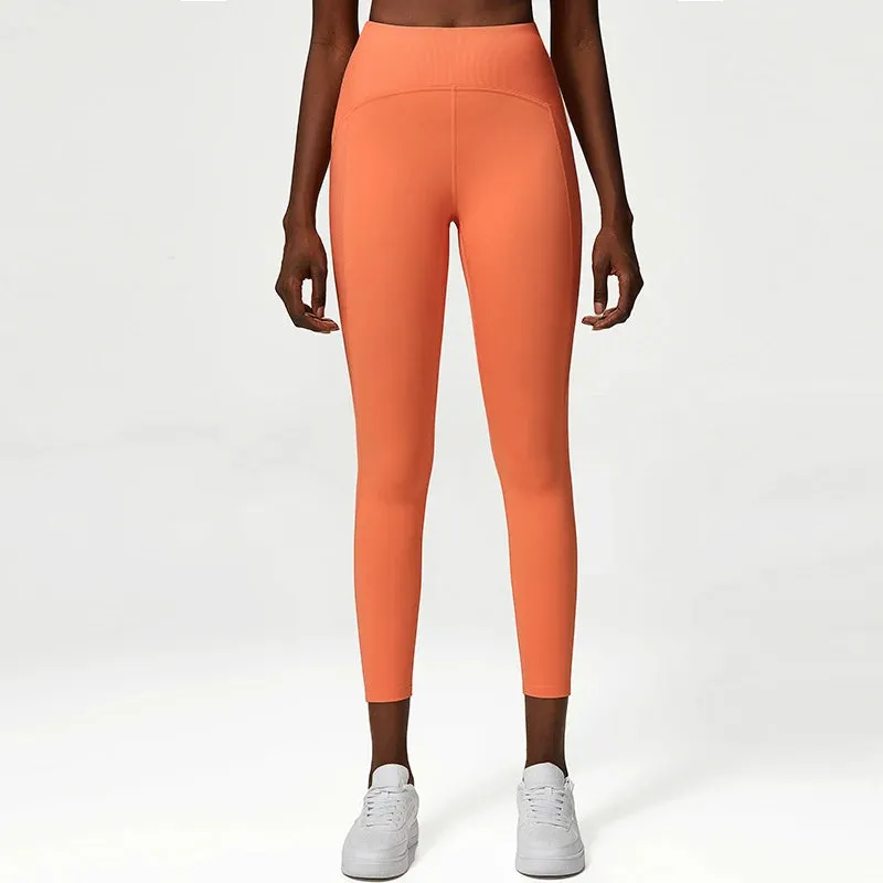 Rib Sporty Leggings High Waist Tummy Control Fitness Pants