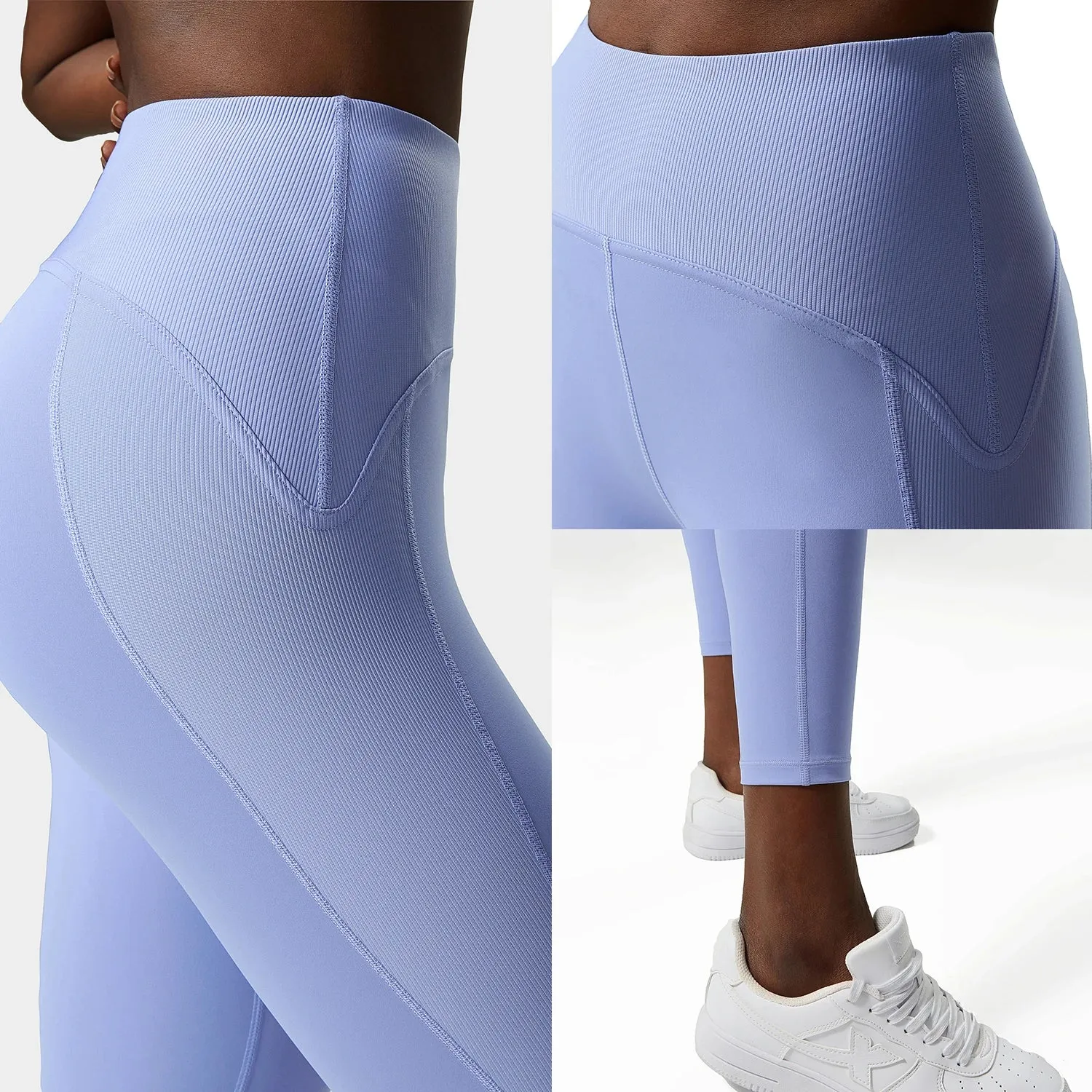 Rib Sporty Leggings High Waist Tummy Control Fitness Pants