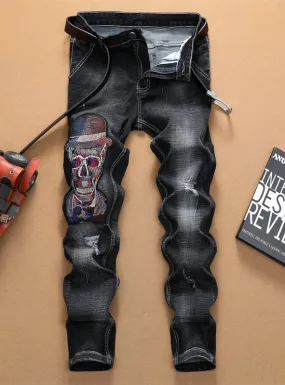S429 New Design Skull Embroidered Mens  Jean