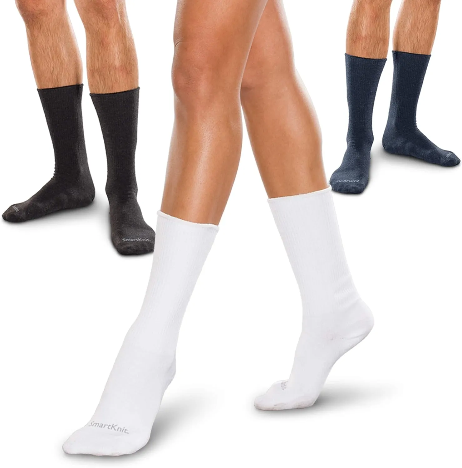 Seamless Crew Socks 3-Pack for Diabetes, Arthritis or Sensitive Feet (Black, White, Navy - Small)
