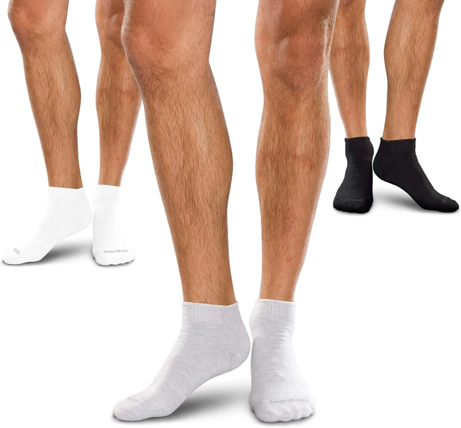 Seamless Mini-Crew Socks 3-Pack for Diabetes, Arthritis or Sensitive Feet (Black, White, Grey - Large)