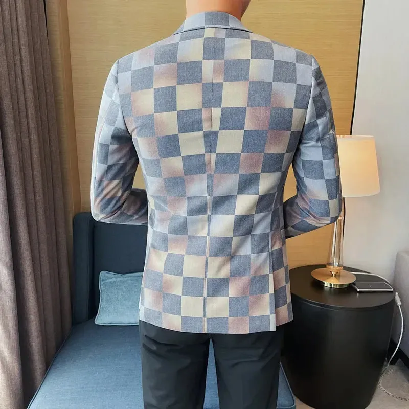 Smart Casual Style Checkered Pattern Blazer