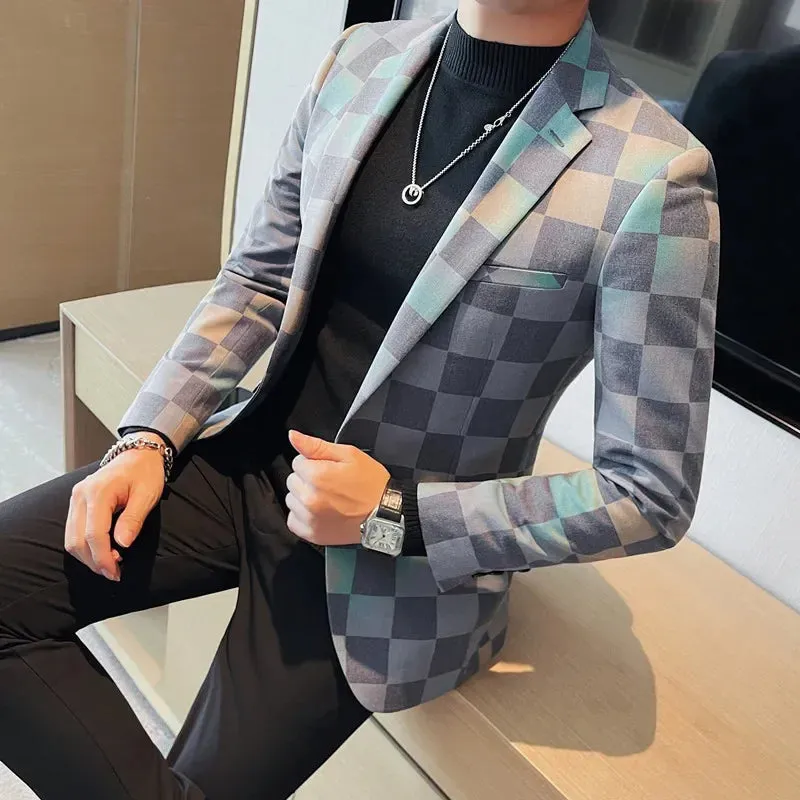 Smart Casual Style Checkered Pattern Blazer