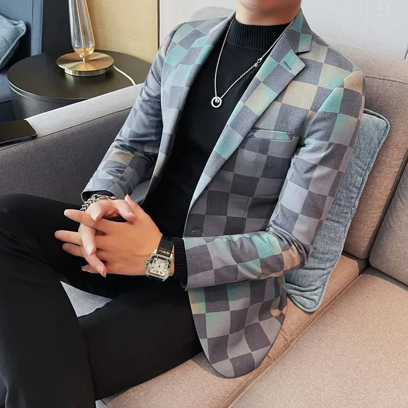 Smart Casual Style Checkered Pattern Blazer