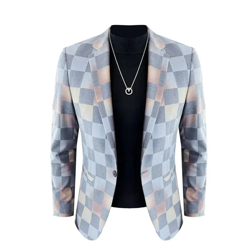 Smart Casual Style Checkered Pattern Blazer