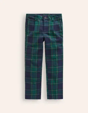 Smart Pleated Trousers-Blue / Green Check