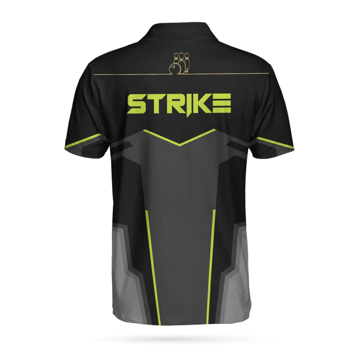 Strike Black And Golden Pattern Bowling Short Sleeve Polo Shirt, Digital Polo Shirt, Best Bowling Shirt For Men Coolspod
