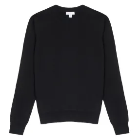 Sunspel Womens Merino Silk Crew Neck Jumper Black