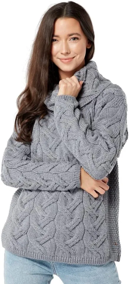 Supersoft Irish Merino Wool Chunky Cable Knit Cowl Sweater for Women Made in Ireland