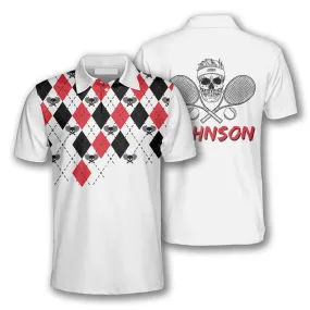 Tennis Skull Argyle Pattern Customized Name 3D All Over Printed Polo Shirt