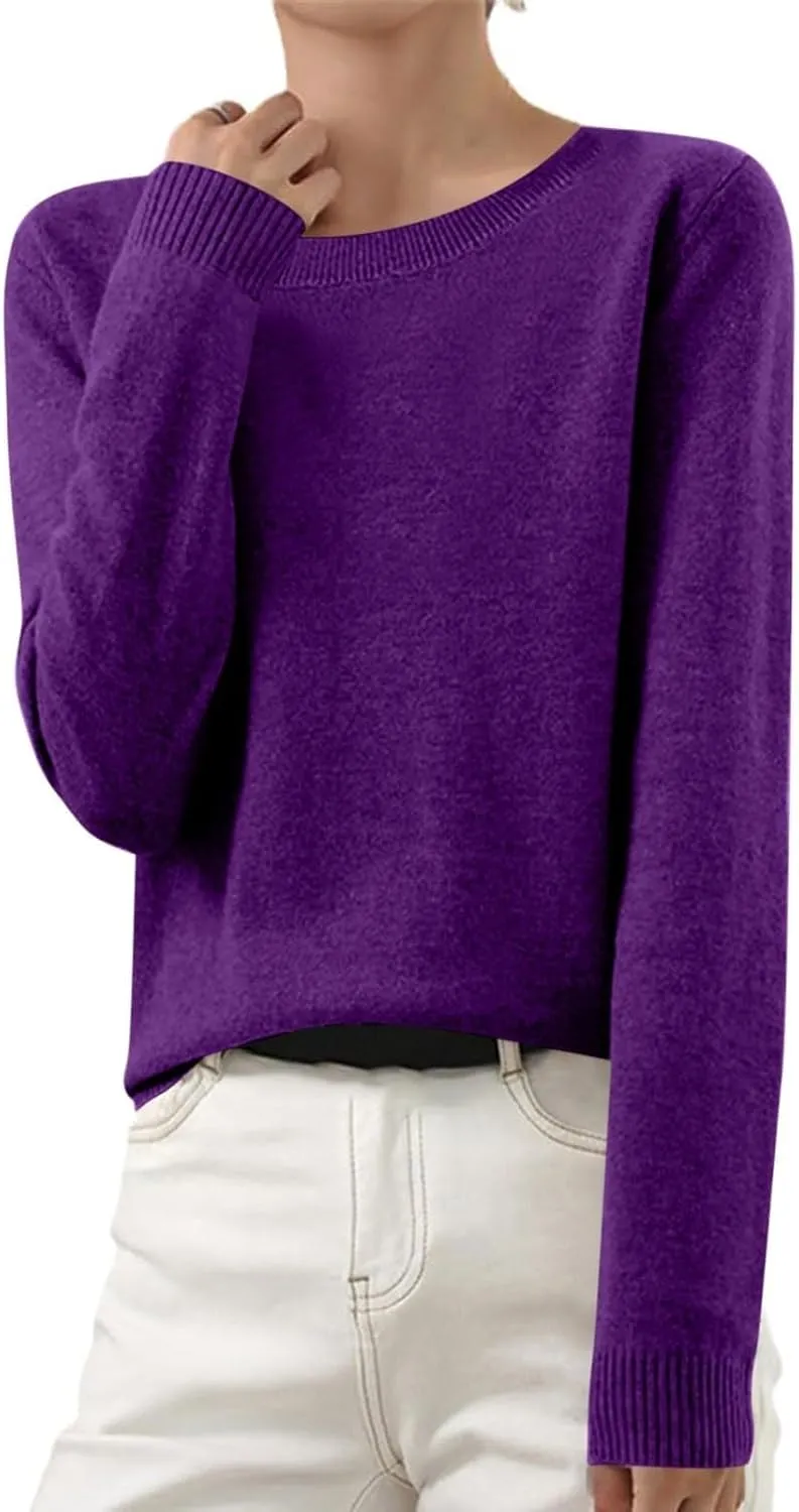 Tops for Women Loose Chunky Wool Knit Sweater Crewneck Fashion Soft Warm Sweater Fall and Winter Long Sleeve Pullover