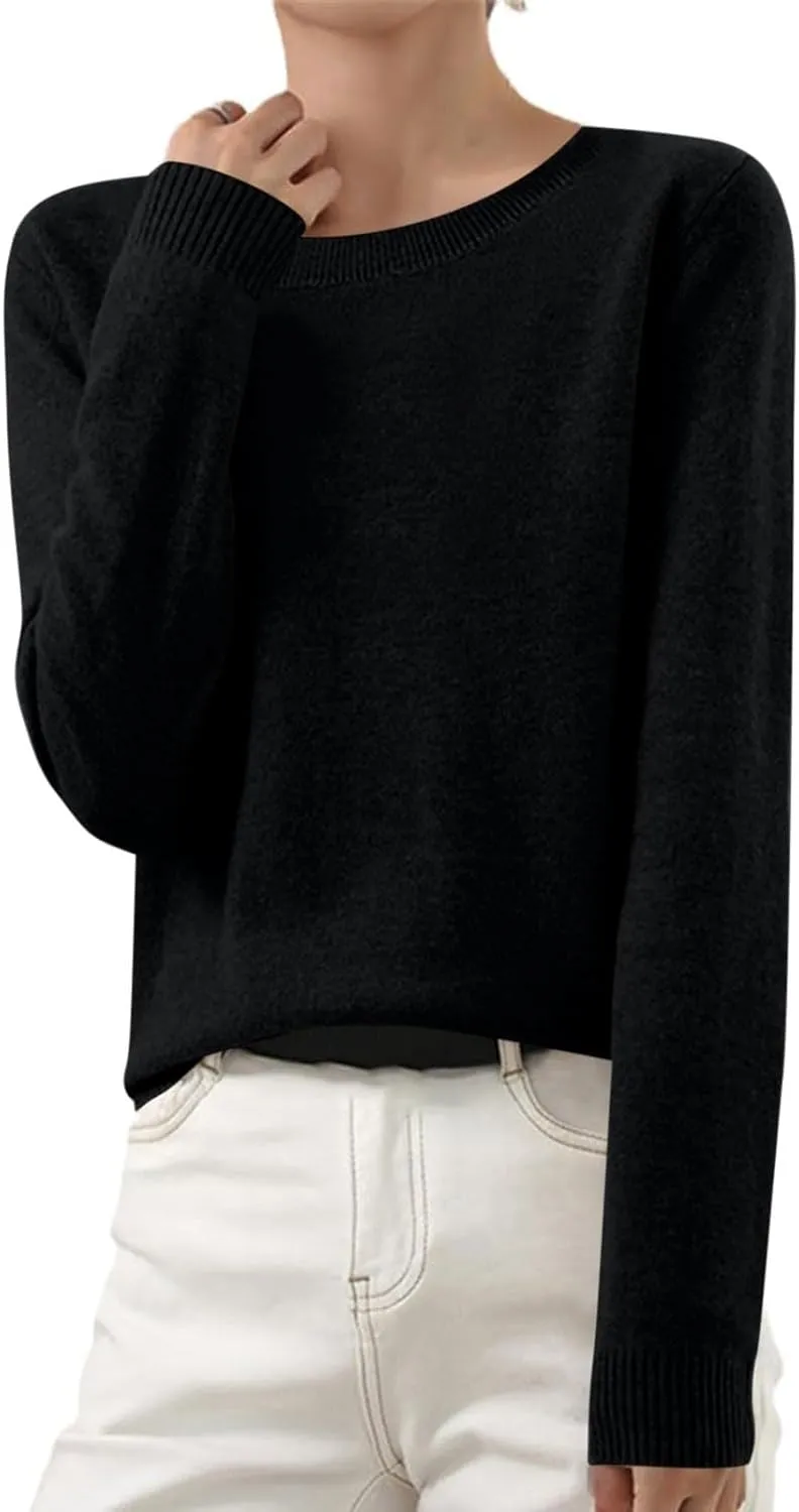 Tops for Women Loose Chunky Wool Knit Sweater Crewneck Fashion Soft Warm Sweater Fall and Winter Long Sleeve Pullover