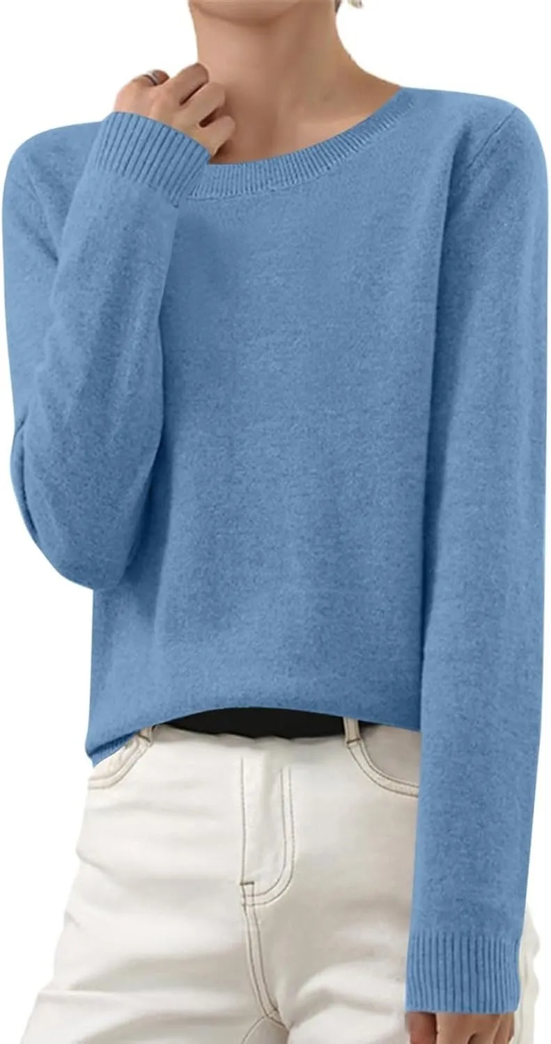 Tops for Women Loose Chunky Wool Knit Sweater Crewneck Fashion Soft Warm Sweater Fall and Winter Long Sleeve Pullover
