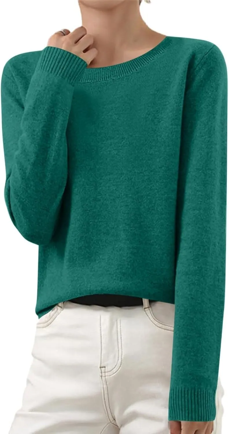 Tops for Women Loose Chunky Wool Knit Sweater Crewneck Fashion Soft Warm Sweater Fall and Winter Long Sleeve Pullover