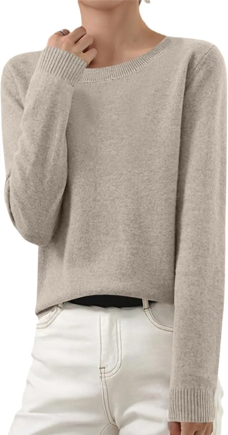 Tops for Women Loose Chunky Wool Knit Sweater Crewneck Fashion Soft Warm Sweater Fall and Winter Long Sleeve Pullover