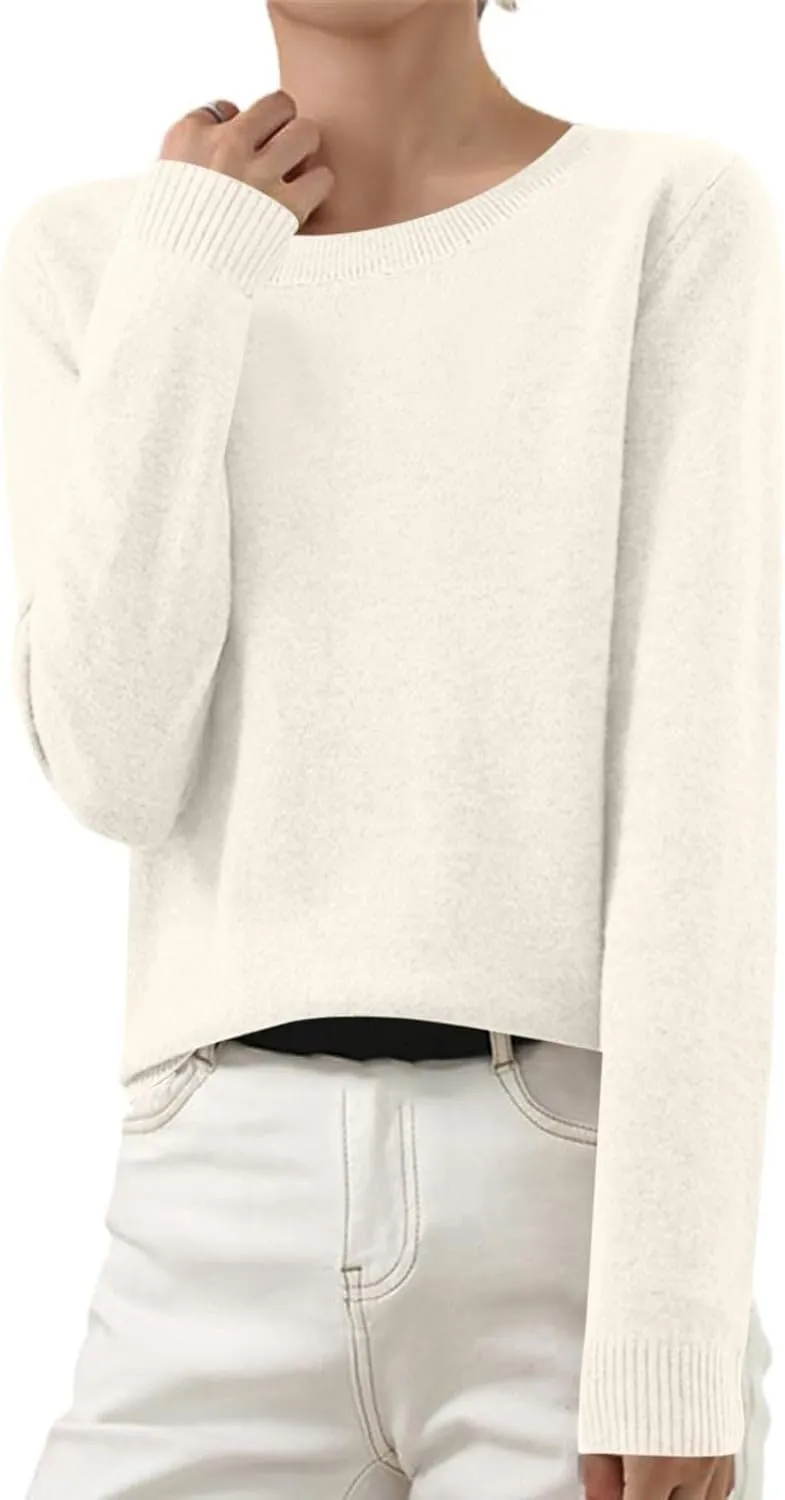 Tops for Women Loose Chunky Wool Knit Sweater Crewneck Fashion Soft Warm Sweater Fall and Winter Long Sleeve Pullover