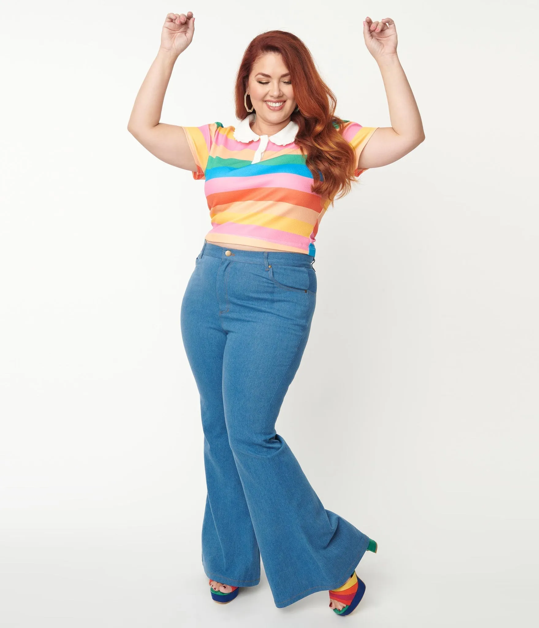 Unique Vintage Rainbow Embroidered Bellbottom Jeans