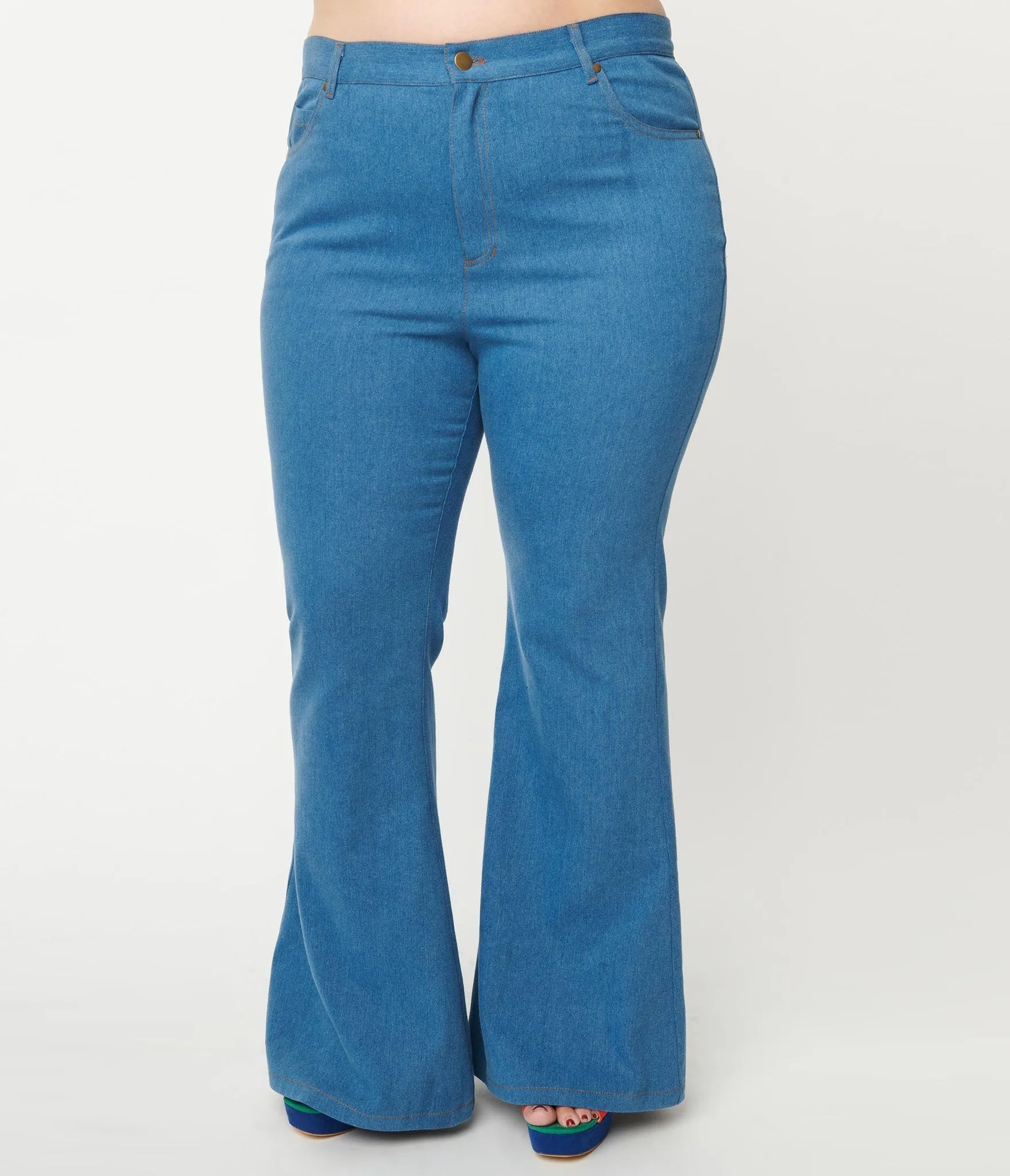 Unique Vintage Rainbow Embroidered Bellbottom Jeans