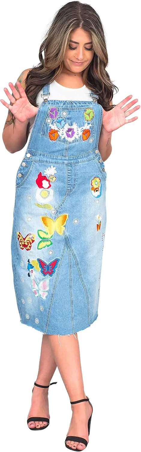 Uptown Girls Overall Embroidered Denim Dress Womens Halloween Costume Cosplay