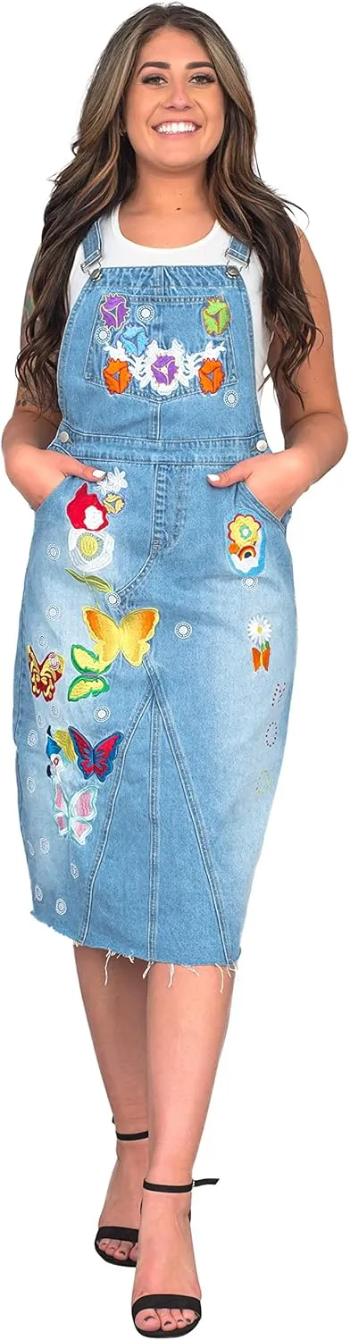 Uptown Girls Overall Embroidered Denim Dress Womens Halloween Costume Cosplay