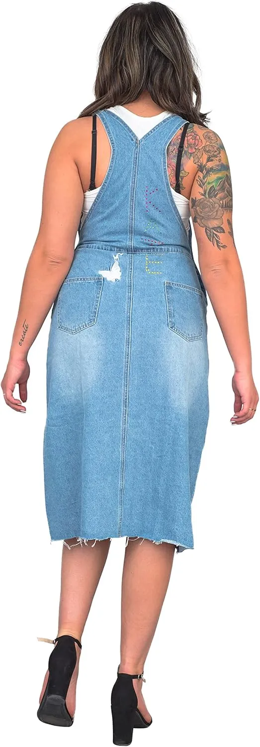 Uptown Girls Overall Embroidered Denim Dress Womens Halloween Costume Cosplay