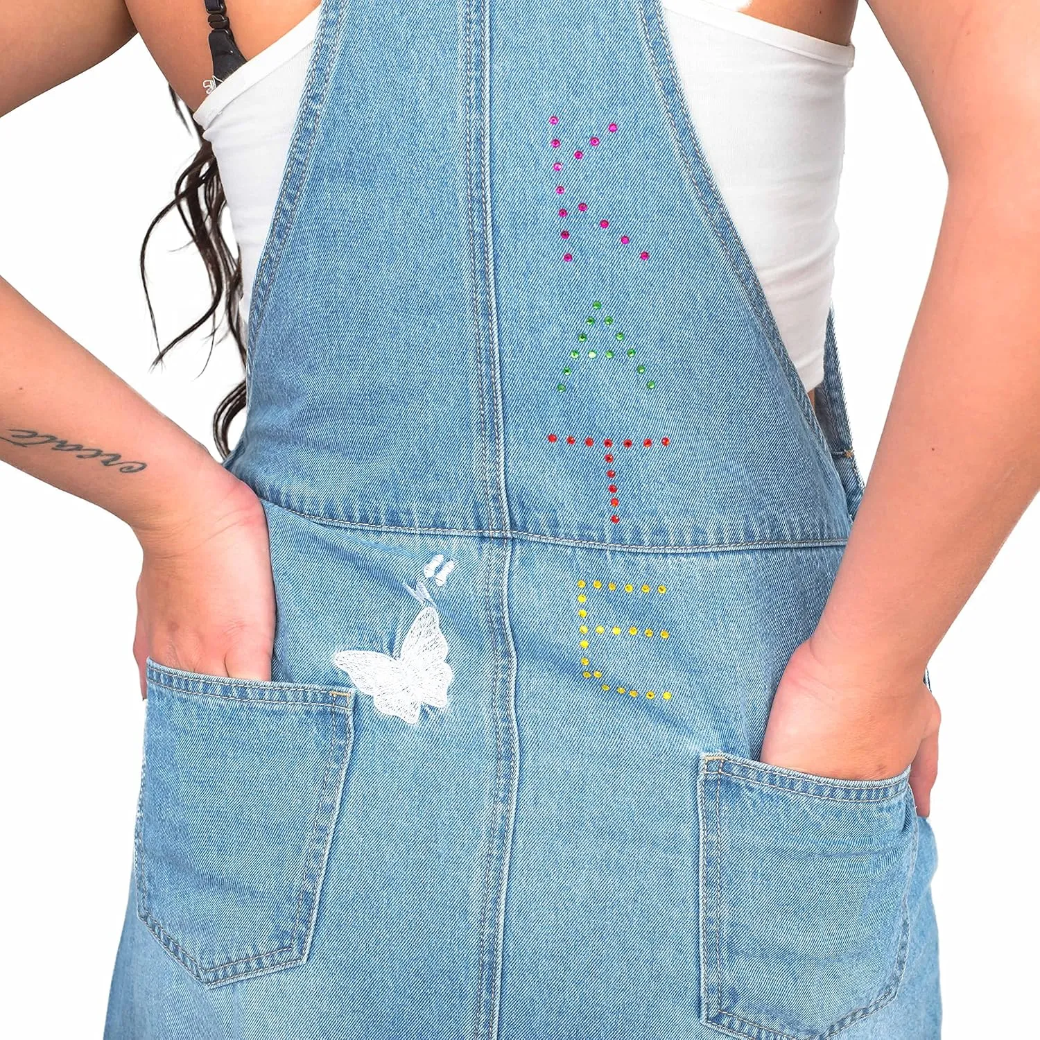Uptown Girls Overall Embroidered Denim Dress Womens Halloween Costume Cosplay