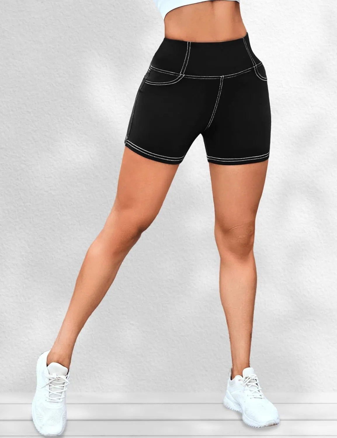 VOOVEEYA 5"/8" High Waisted Yoga Biker Shorts with Pockets for Women - Butt Lifting Workout Spandex Booty Gym Shorts