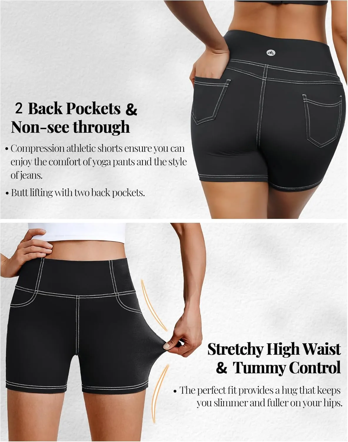 VOOVEEYA 5"/8" High Waisted Yoga Biker Shorts with Pockets for Women - Butt Lifting Workout Spandex Booty Gym Shorts
