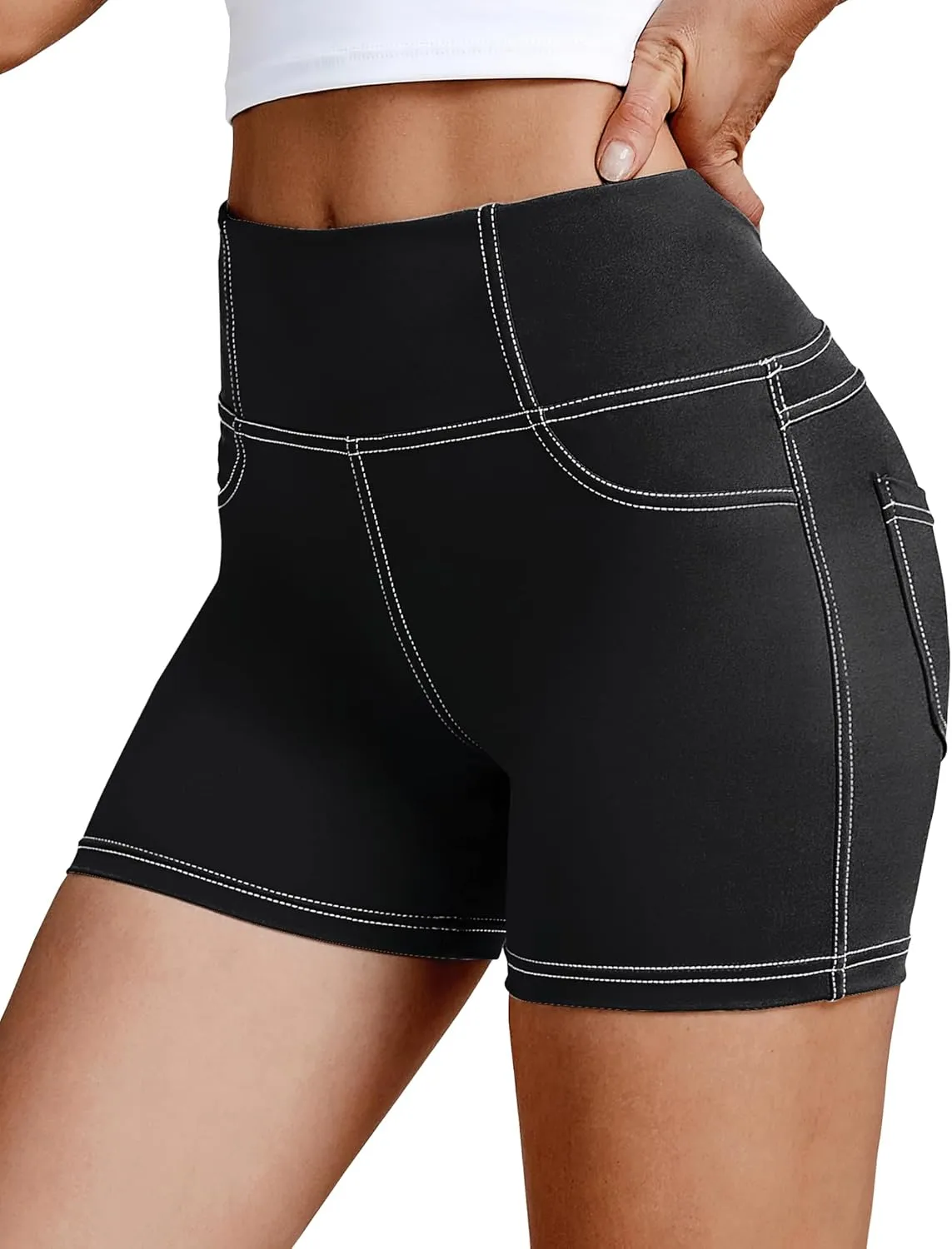 VOOVEEYA 5"/8" High Waisted Yoga Biker Shorts with Pockets for Women - Butt Lifting Workout Spandex Booty Gym Shorts